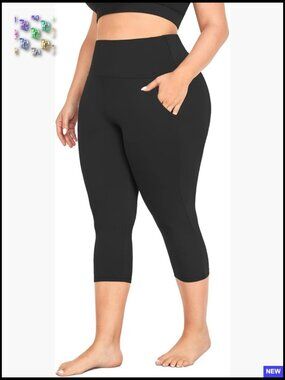 Capri Plus Size Leggings with Pockets Tummy Control High Waist Stretchy Workout